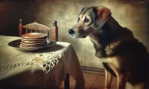 Pies wpatruje się w stos naleśników na stole. Czy pies może jeść naleśniki? To pytanie zadaje sobie każdy właściciel czworonoga.